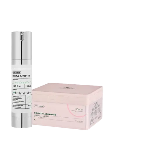 [VT COSMETICS] #1 viral Reedle Shot & Daily Sheet Mask Bundle with Liquid Microneedling Reedle Shot 100/300, Cica, Collagen & Retinol | Plump, Soothing, Firming & Glow Care | 30ea Sheet Mask Box, Gift Set | Korean Skincare
