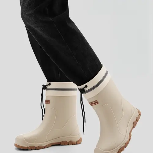 Men's Fashion Mid-Calf Non-Slip Rain Boots, Slip Resistant Boots, Pull On Boots, Durable Waterproof Anti-Scratch, Comfortable Insole, Perfect for Outdoor Activities and Daily Wear Footwear