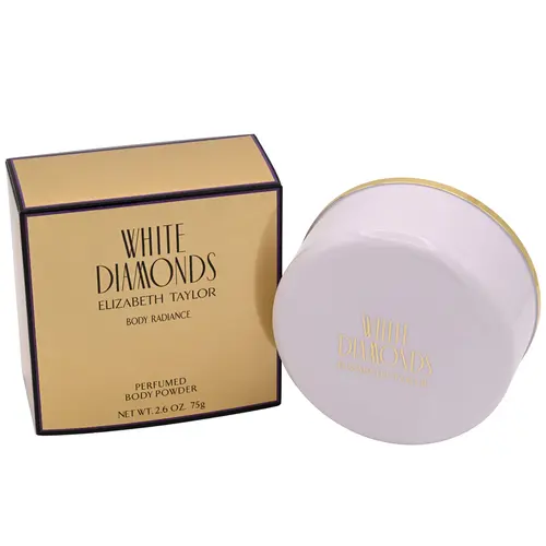 Elizabeth Taylor White Diamonds Luxurious Cosmetic Fragrance Body Radiance Powder - Feminine Floral Talcum Powder with Egyptian Tuberose, Narcissus, Jasmine, Amber, Sandalwood, Patchouli - Silky Finish, Leaves Skin Silky Smooth, 2.6 oz
