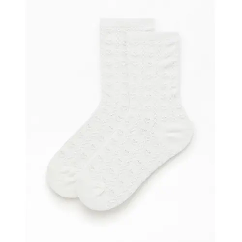 John Galt Women's White Heart Pointelle Socks