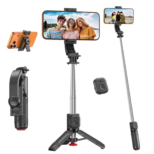 Fold-and-Go Mini Portable Bluetooth Selfie Stick - All-in-1 Monopod Stand with Wireless Remote, 360-Degree Rotating Bracket, Detachable Phone Holder, 9-Temp Detachable Beauty Fill Light, Compact Tripod, iPhone Compatibility, Selfie Accessories
