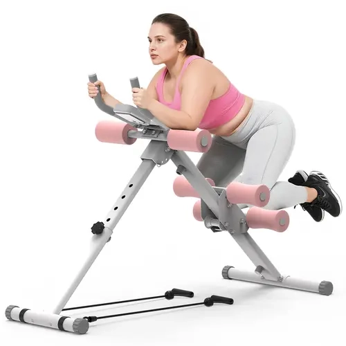 RELIFE REBUILD YOUR LIFE Pink Adjustable Abs Trainer with LCD Monitor, Foldable Triangular Frame Abdominal Exercise Equipment, Unisex Adult Homegym Workout Equipment for Core Strength Training