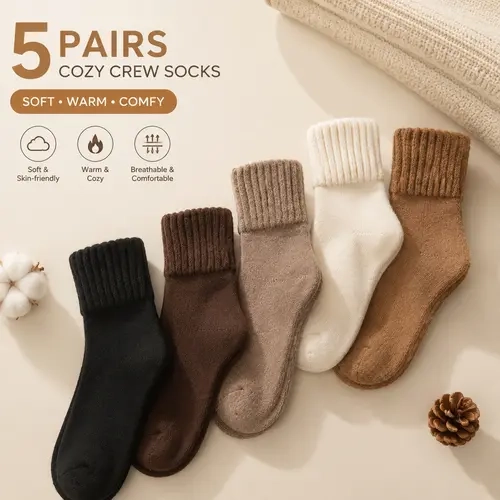 TY Women's Basic Mid-Calf Fuzzy Underwear Socks - Solid Plain, Soft Polyester Fabric, Warm, Minimalist Athletic Style with Cute Fashion Romantic Vibe for Fall & Winter Casual Wear