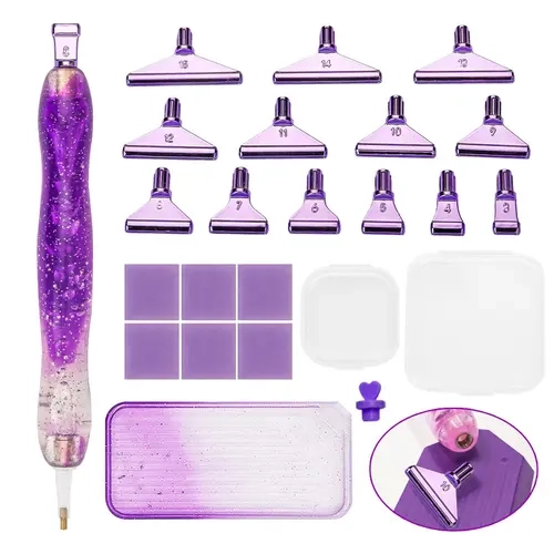 Gradual Diamond Painting Dot Drill Pen Set, 13 Colorful Drills, 6 Clay Pieces, Gradient Tray, Transparent Plastic Box, DIY Art Supplies, Diy Craft Tool