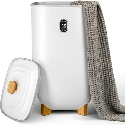 R.W.FLAME Bucket-Type Minimalist Bathroom Towel Warmer - Fragrance-Compatible with Fragrant Disc Holder, 40L Family Selfcare Bathroom Gadget, Rapid Drying, 2 Heat Modes, Auto Shut-Off, LCD Screen, Fits Bathrobes (Ideal for Birthday, Mother's Day Gifts)
