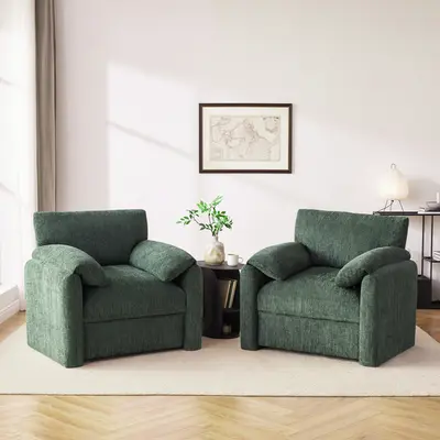 Chenille Oversized Armchair, 38.6" Wide Accent Chairs for Living Room & Bedroom Modern Lounge Chair, Upholstered Mid-Century Reading Chair, Comfy Living Room Chair, Single Sofa Chair