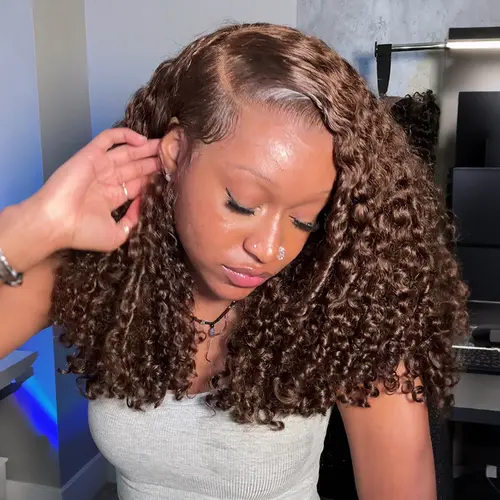 OQ HAIR #4 Brown Color Burmese Curly 13x6 Lace Glueless Wig 220% Density  Pre Cut 9x6 Lace Wear Go Wig With Elastic Drawstring #TikTokShopFallDealsForYou