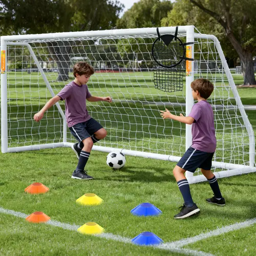 ABORON Foldable Portable Multi-Size Soccer Training Equipment Goals - 12x6/10x6/8x6/6x4FT HPVC Posts w/Net, Weatherproof Durable, Fold & Pack Away, Secure Stakes for Backyard Youth Outdoor Practice & Backyard Fun