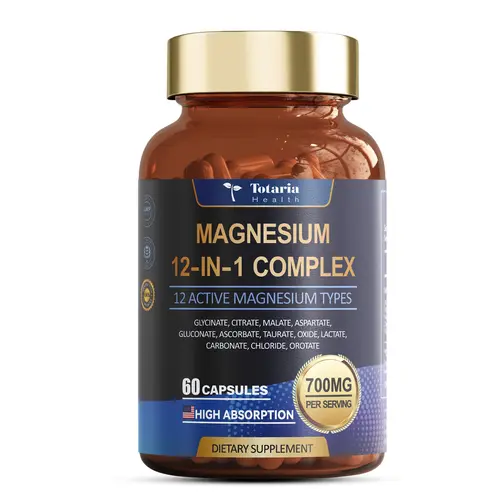 Buy 1 Get 1 FREE -Totaria Nature Magnesium 12-in-1 Complex 700mg - 60 Vegan Capsules for Muscle Heart & Relaxation Support High Absorbable Blend of 12 Chelates Dietary Supplement