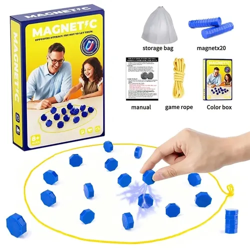 Magnetic Strategy Game with 20 Large Stone Pieces & Game Rope Travel-Friendly Family Board Game for Indoor & Outdoor Play