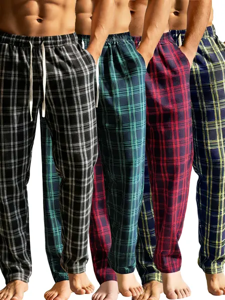 Men's Microfleece Loungewear, Sleepwear, Pajamas - Plaid Design Comfortable & Cozy Nightwear, Soft, Checked tiktokshopspringglowup