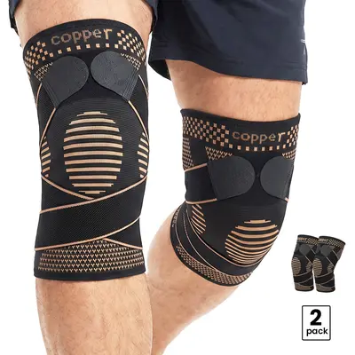UGEM Copper Knee Braces with Strap (2 Pack). Durable Design Knee Wrap Compression Sleeve for Women & Men. Relieves Arthritis, ACL, Meniscus & Joint Pain. Perfect Knee Support for Working, Running & Weightlifting. summerwins