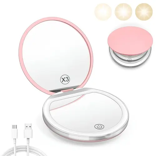 Folding Makeup Mirror with LED Light - 1 Count Glamorous Compact Purse Stuffers, Travel-Friendly Women's Cosmetic Mirror, Bright Even Illumination, Girlfriend Gifts Mini Toiletries