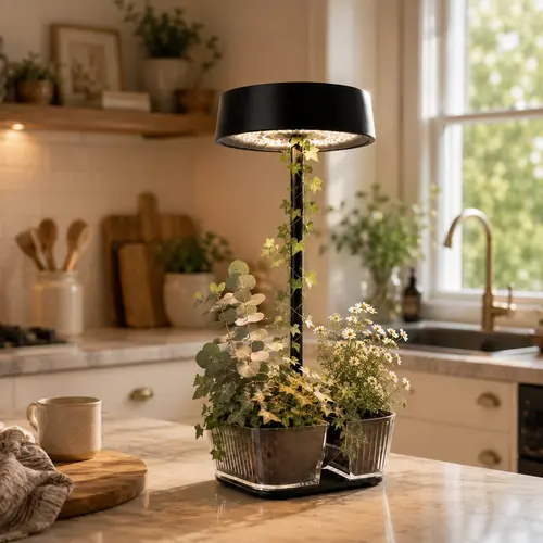 ORADO Rechargeable Cordless Full Spectrum Desk Grow Light with Acrylic Planter & Tray - Aesthetic Home Minimalist Modern Indoor Lighting for Mini Herbs, Small Spaces, Seedlings, Bedroom, Gentle Warm Glow Study, Grow Light For Seedlings