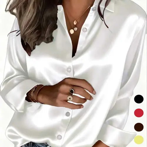 New Women's Clothing Arrival: All Seasons, Fashionable Glossy Satin Shirt, Casual and Versatile Button-Down Shirt, Blouse