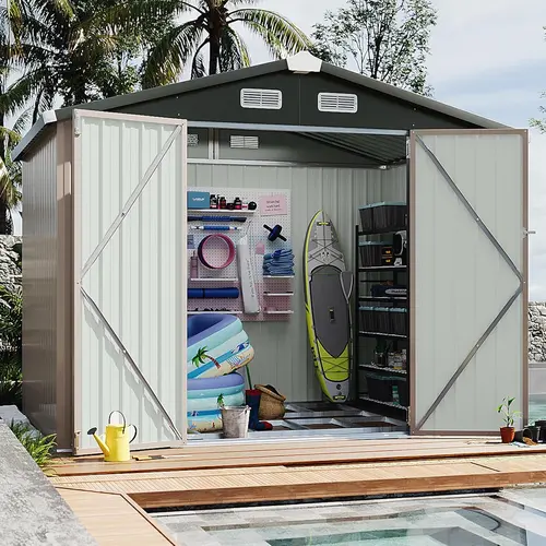 Aoxun Storage Shed, Outdoor Steel Garden Storage with Metal Grid Foundation, Lockable Door, Moisture and Rust Resistance