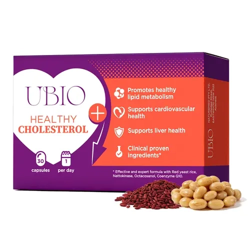 UBIO Organic Natural Blend Dietary Supplement - 30 Capsule Supplements with Red Yeast Rice, CoQ10, Nattokinase, Onion Extract, Octacosanol, Artichoke Extract & Selenium (60mg,10mg,1000FU,25mg,12mg,50mg,25ug) for Heart & Liver Health (Natural Statin)