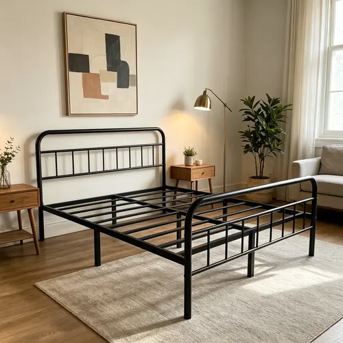 Edenza-14inch-Bed with a headboard-Metal Platform Bed No Box Spring Needed Noise Free Elegant Modern Design King Size for Modern Bedrooms Metal Bedroom Bedframe Metal Platform Bed Frames