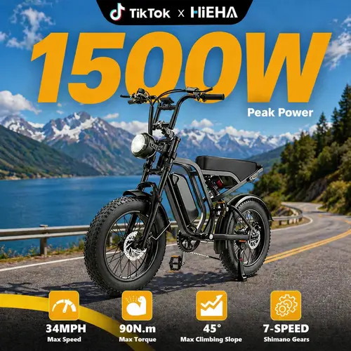 【Hieha】2026｜1500W Electric Bike for Adults ,lFullSuspensionTop Speed 34MPHRange 40+ Miles | 48V 15AhRemovableBatterylLED Headlights 20-InchAll-Terrain Fat Tires lUL2849Certified ebike｜Original factory｜Father's Day gift