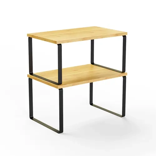 2pcs Cabinet Organizer Shelf, Set of 2 Kitchen Counter Shelves, Kitchen Storage, Spice Rack, Stackable, Expandable, Metal and Engineered Wood