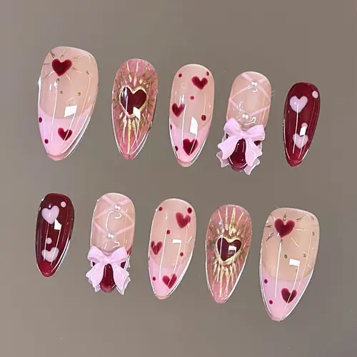 NailVesta BLOOMING KISS – 100% Handcrafted 3D Press-On Nails | Reusable, Long-Lasting, Salon-Quality