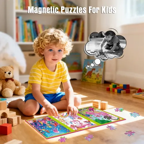 LumiKidz 3-Themes Magnetic Puzzle - 20-Piece Road Fun Compact Travel Road Trip Toy, Children's Developmental Educational Magnets for 2-4 Years & 2-6 Years Learning Play, Boys & Girls