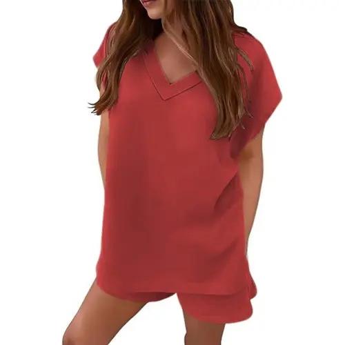 FISOEW Women's 2-Piece Lounge Set, Casual Cotton V-Neck Cap Sleeve Top & Shorts, Comfy Fits Sporty Chic Darling Loungewear, Workout-Ready Mix & Match Women's Outfit