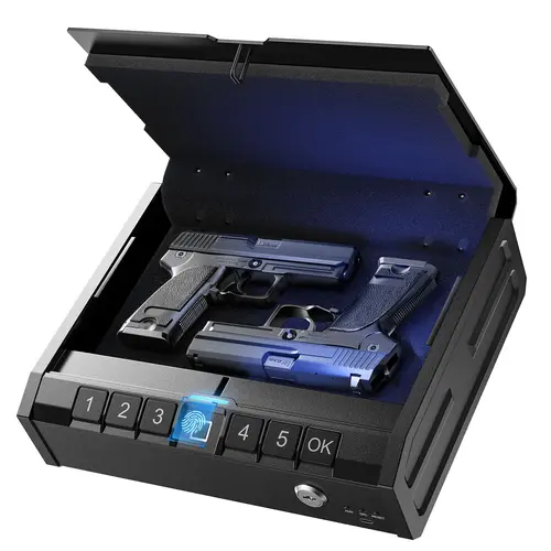 Iron PRO Solid Biometric Fingerprint Anti-Theft Security Safe, Compact with Interior Light, Emergency Power Supply, Automatic Locking for Home Nightstand, Bedside Advanced Protection Use