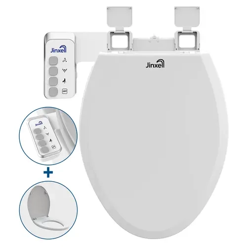 Jinxell Standard Indoor Non-Electric Rectangular Bidet Toilet Seat and Cover, 360° Self-Clean Dual Nozzles, Front+Rear Wash, Adjustable Water Pressure, Slow-Close Safety Lid, Easy Installation