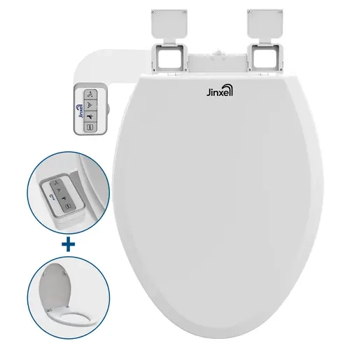 Jinxell Smart Bidet Toilet Seat & Cover, Non-Electric Manual Indoor Part with Bidet, Self-Cleaning Dual Nozzles, Frontal/Feminine Wash, Rear Wash, 360° Self-Clean Function, Adjustable Water Pressure, Slow-Close Lid, Easy Installation, Toilet Seat With Bid
