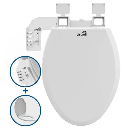 Jinxell Non-Electric Manual Bidet Toilet Seat - 360° Self-Clean Dual Nozzles, Frontal/Feminine Wash, Rear Wash, Adjustable Water Pressure, Slow-Close Lid, Easy-Install Bathroom Fixture, Toilet Seat With Bidet