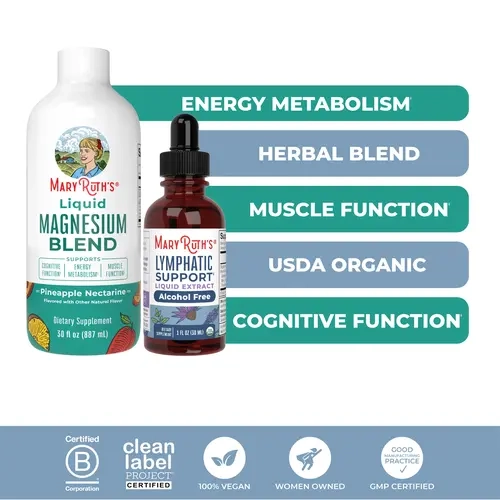 MaryRuth's Lymphatic Support + Magnesium Bundle - Lymphatic Support Herbal Blend 1 oz - Liquid Magnesium Blend 30 oz