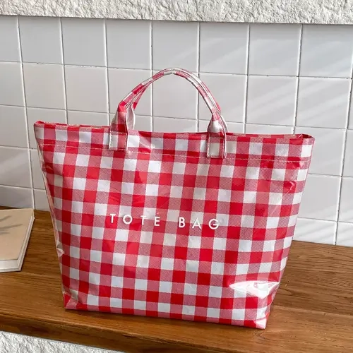 Women's New Large Capacity Plaid Letter Design Handheld Tote Bag, Practical for Work and Daily Use, Stylish and Functional Shoulder Bag, Casual Tote Bag, Fashion Tote Bag, Casual Trendy Bag, Casual Everyday Bag, Fashionable Bags