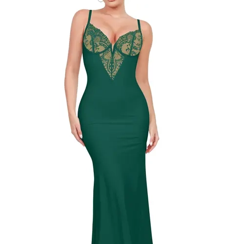 Popilush Lace Built-In Shapewear Maxi Dress Wide-Leg Jumpsuit  Deep V-Neck Tummy Control Party Wear-Women Womenswear - Live