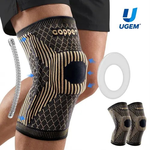 UGEM 2026 New Copper Knee Braces (2 Pack) for Adults, 3D Elastic Knit Breathable Spandex Sleeves with Patella Gel Pad, Side Stabilizers, Knee Band for Active Recovery & Body Support Protective Gear