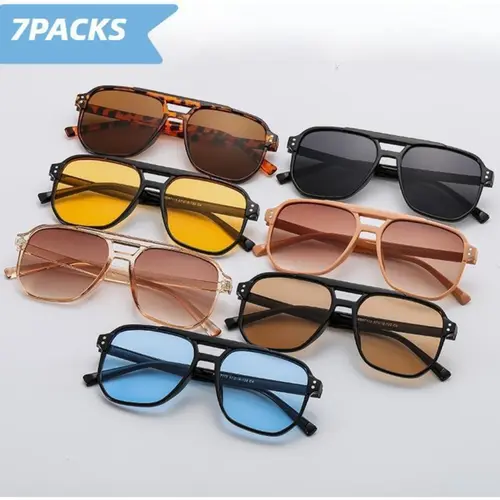 Unisex 7-Pack Retro UV Protection Square Frames Sunglasses - 2026 New Arrival, Lightweight Solid PC Frames, Portable Sports & Outdoor Wear (TikTokShop Black Friday, Christmas)