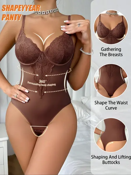 Women's Lace Post-Surgery Shapewear, Padded Sexy One-Piece Underwear, Elegant Chic Back Button Bodysuit, Steel Boning Support