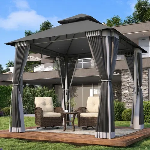 Outdoor Gazebo Canopy, Aoxun Patio Gazebo with Heavy Duty Metal Frame, Double Roof and Zippered Mesh Netting, Outdoor Party Shelter for Backyard, Patio and Lawn, 8x8 FT