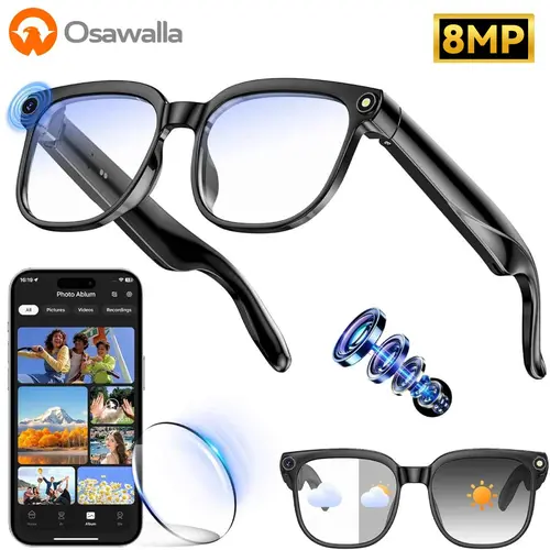Sports Smart Glasses AI Camera & Translator for First-Person Vlogging 1080P HD Photochromic Hands-Free Outdoor Adventures Multifunctional Audio Sunglasses