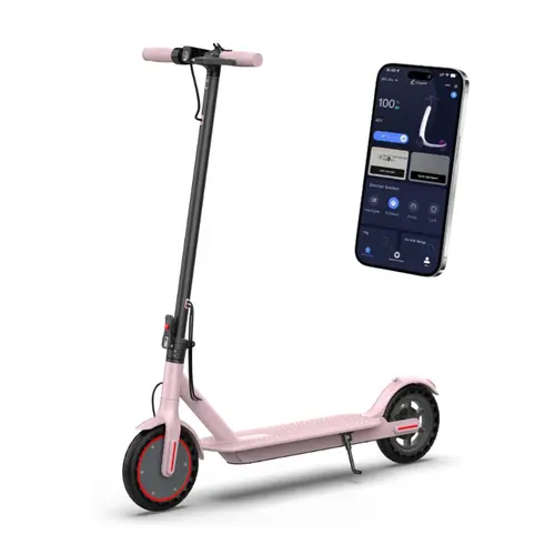 AOPO Foldable Portable Electric Scooter for Adults - 350W Brushless Motor, 8.5-in Tires, 19mph Top Speed, 12-16 mi Range, App Control Support, Electronic + Rear Hub Brake, Aluminum Frame, 14.8 kg, Pink, Bikes Accessories Compatible, 6 Months Coverage