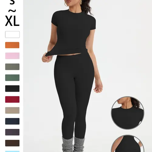 Women's Sportswear Set, Slim-Fit Short-Sleeve Top and High-Waisted Yoga Pants, Ideal for Gym, Running and Outdoor Activities, Gym Yoga Outfit, High Stretch Activewear, Running Workout Suit, Sporty Style Outfits, Athletic Sportswear, Yoga Fitness Clothing