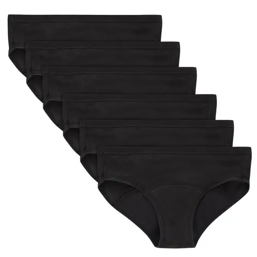 Hanes Girls' Period Underwear Hipsters 6-Pack, Comfort Moderate Protection Solids