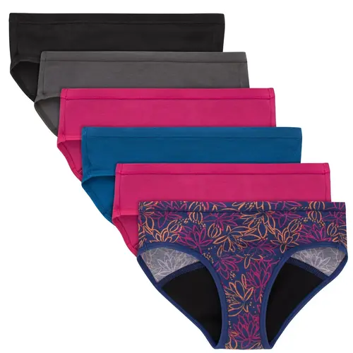 Hanes Girls' Period Underwear Hipsters, 6-Pack, Comfort Moderate Protection