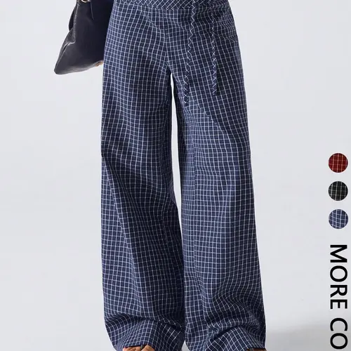 Women's Plaid Print Casual Loose Fitted Wide-Leg Pants for All Seasons, Simple Fashion Design, Comfortable and Stylish, Casual Basic Trousers