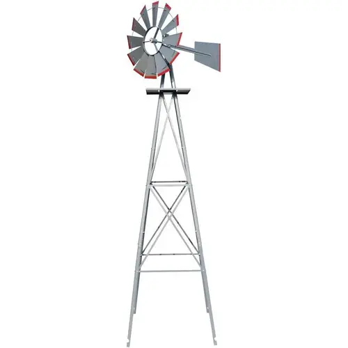 Ubesgoo 8ft Iron Metal Vertical Windmill - Heavy-Duty, Secure Screw Joint, Stable 4-Leg Base, Sturdy Legs Yard Art Weather Vane, 26x26x96in Wind-Powered Backyard Garden Decor Sculpture (Grey)