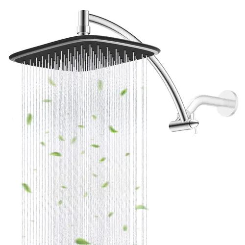 Hibbent Chrome Finish Wall-Mounted Shower Head Set - 10 inch High-Pressure Rainfall Fixed Head, 12"arm, 96-nozzle Rinse, Abs+Brass Build, G1/2" Ball Connector, 1-Min Easy Install, 2.5 GPM, 3 Lbs, Modern Look, Fits Wall-Mounted & Handheld Units