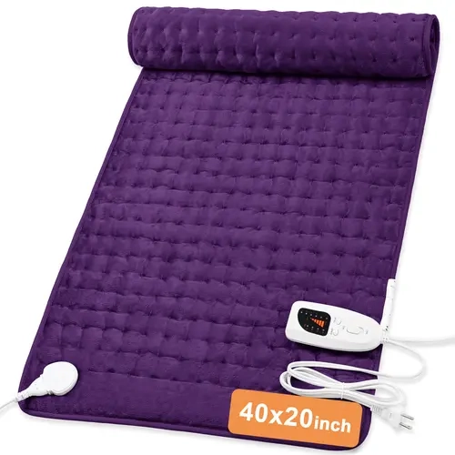 Dark Color Skin-Friendly Flannel Heated Pad - 24x12, 33x17, 40x20 inch Sizes, 6 Temperature Control Levels, 4 Time Settings with Auto Shut-Off, Portable Heated Blanket, Machine Washable, Back/Neck Relief, Christmas Selfcare Gift for Adults