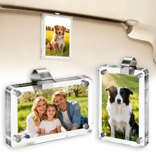 DABATR Car Picture Holder, Acrylic Magnetic Personalized Photo Holder Car Accessories Car Photo Holder Car Visor Clip, Personalized Car Picture Frame, Suitable for Adding Family or Personal Photos