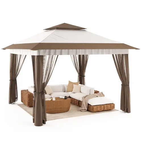 Gizoon 13x13 Tool-Free Instant Pop Up Outdoor Canopy Tent, 7-10 People Capacity, Zip-Open Mesh Mosquito Block Netting, Sturdy Adjustable Height Metal Frame, UV-Safe PU Cover, Waterproof Sunshade, Roller Bag, Stakes for Patio, Lawn
