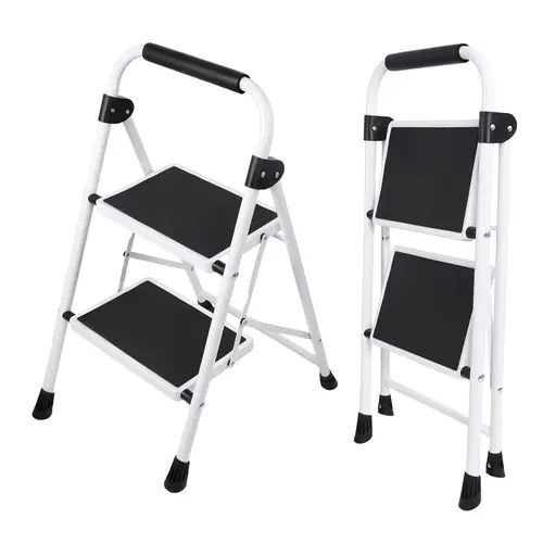 Sweetcrispy Sturdy Portable High-Strength Steel Step Ladder - Foldable Legs, Non-Slip Pedals, Handrails, TPR Footpads, Enhanced Stability, Easy Storage - Ladders for Home, Garage Use